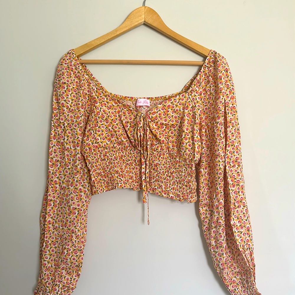 Pink Lily Floral Crop Top
